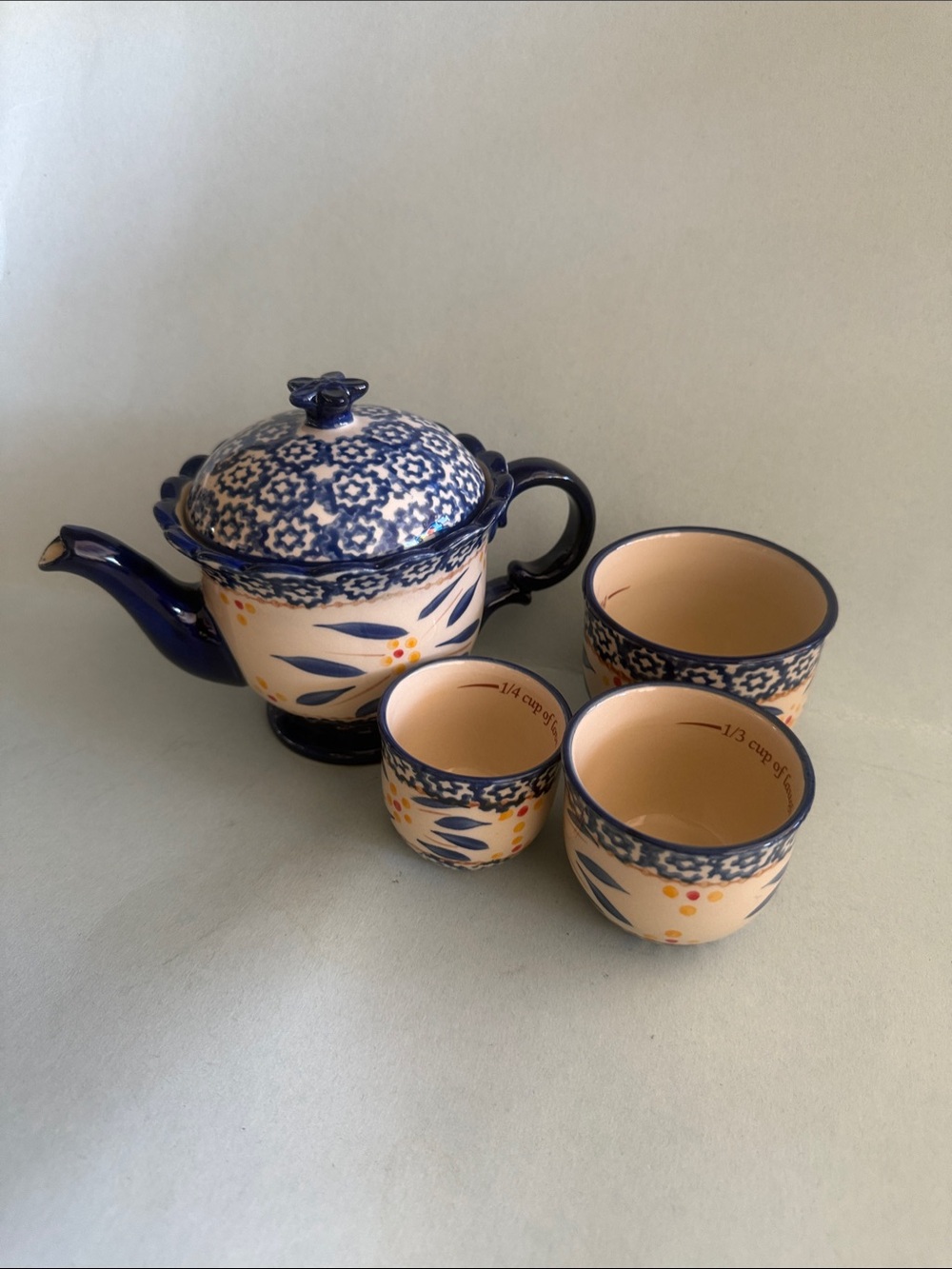 Temp-Tations Blue and Cream Floral Ceramic Teapot Set